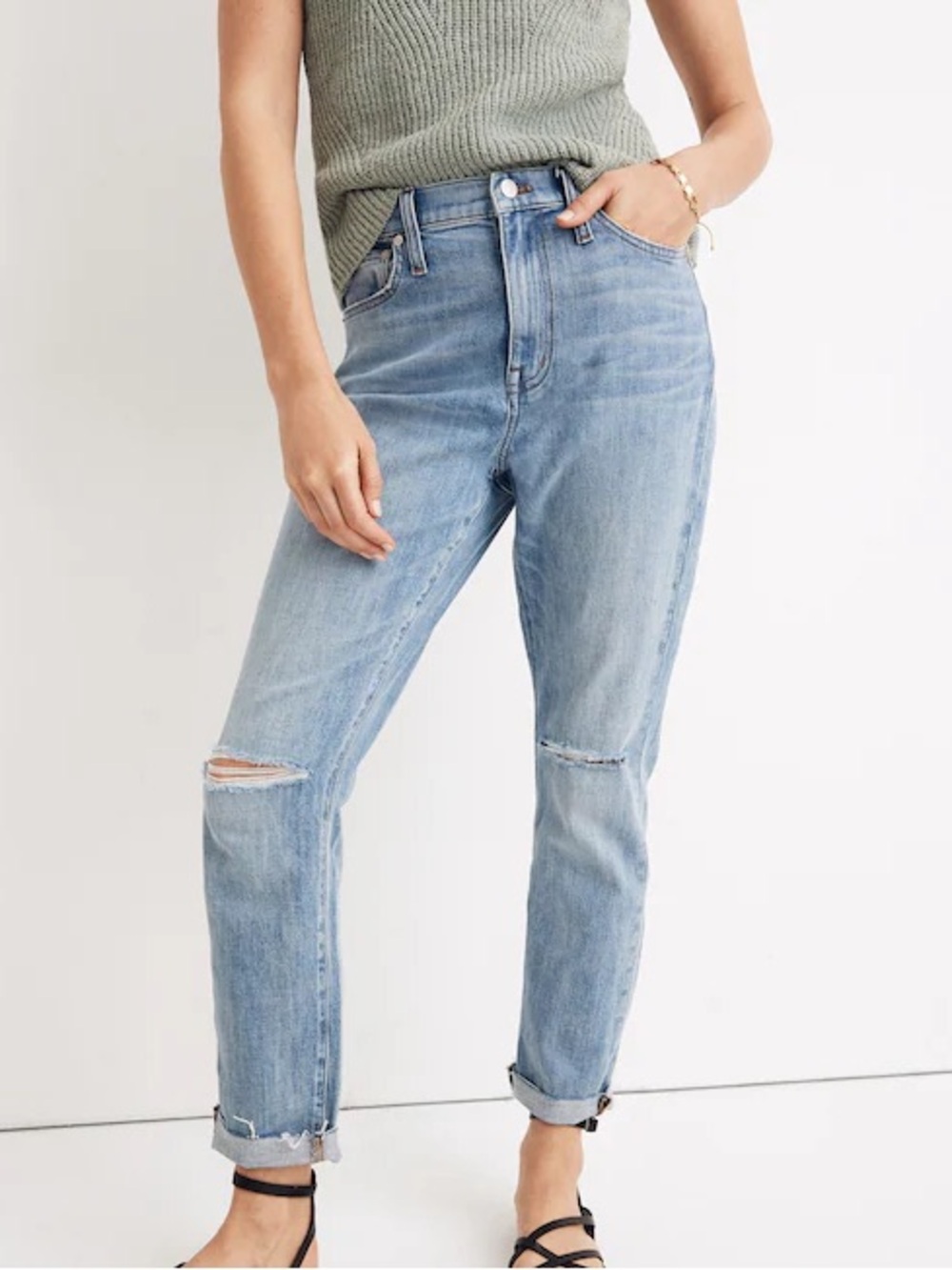 Madewell High Rise Slim Boyjean Elkhart Wash Distressed Jeans Size 29